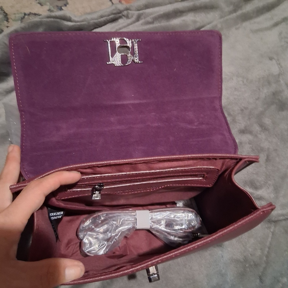 New Badgley Mischka Tote Purse Front Lock Plum Purple NWT Crossbody $179 MSRP - Picture 7 of 8